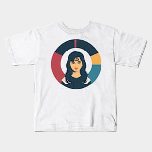 Angry Woman Glaring Forward with a circular colorful background Kids T-Shirt